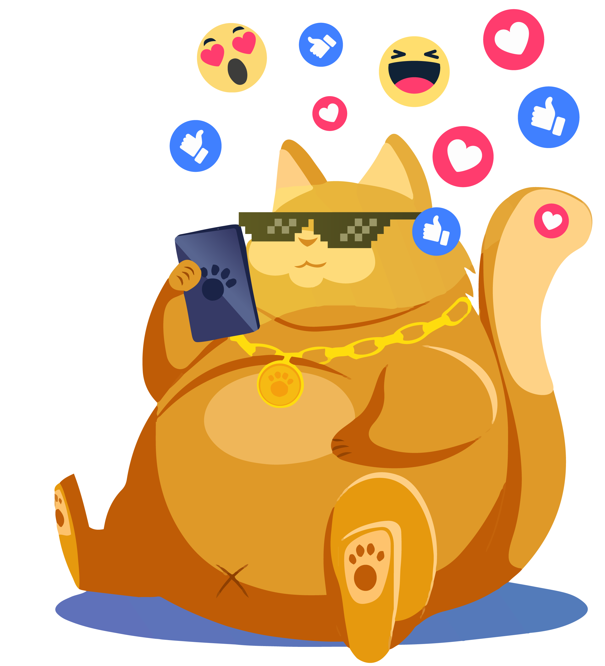 Funny cat illustration symbolizing social sharing and community engagement